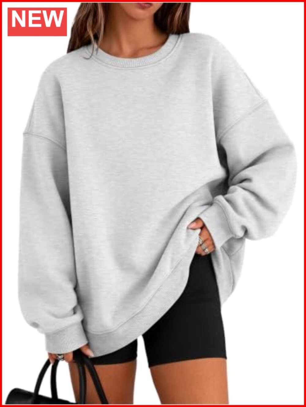 Oversized Crewneck Pullover Sweatshirt Fleece Lined Long Sleeve Casual Lounge